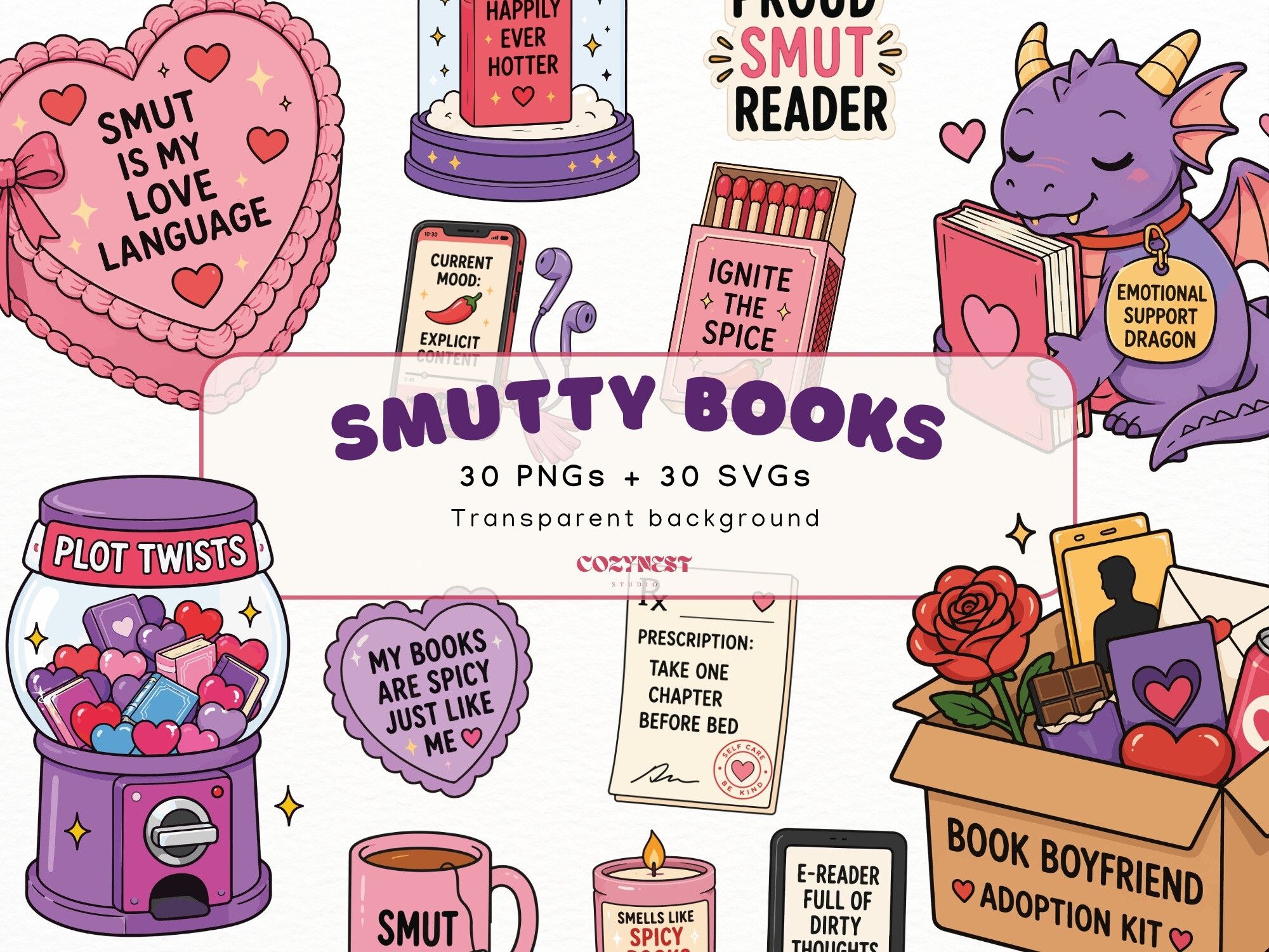 Smutty Books Cliparts, Spicy Romance PNG